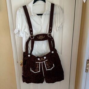 ocktoberfest costume brown shorts with suspenders and white blouse